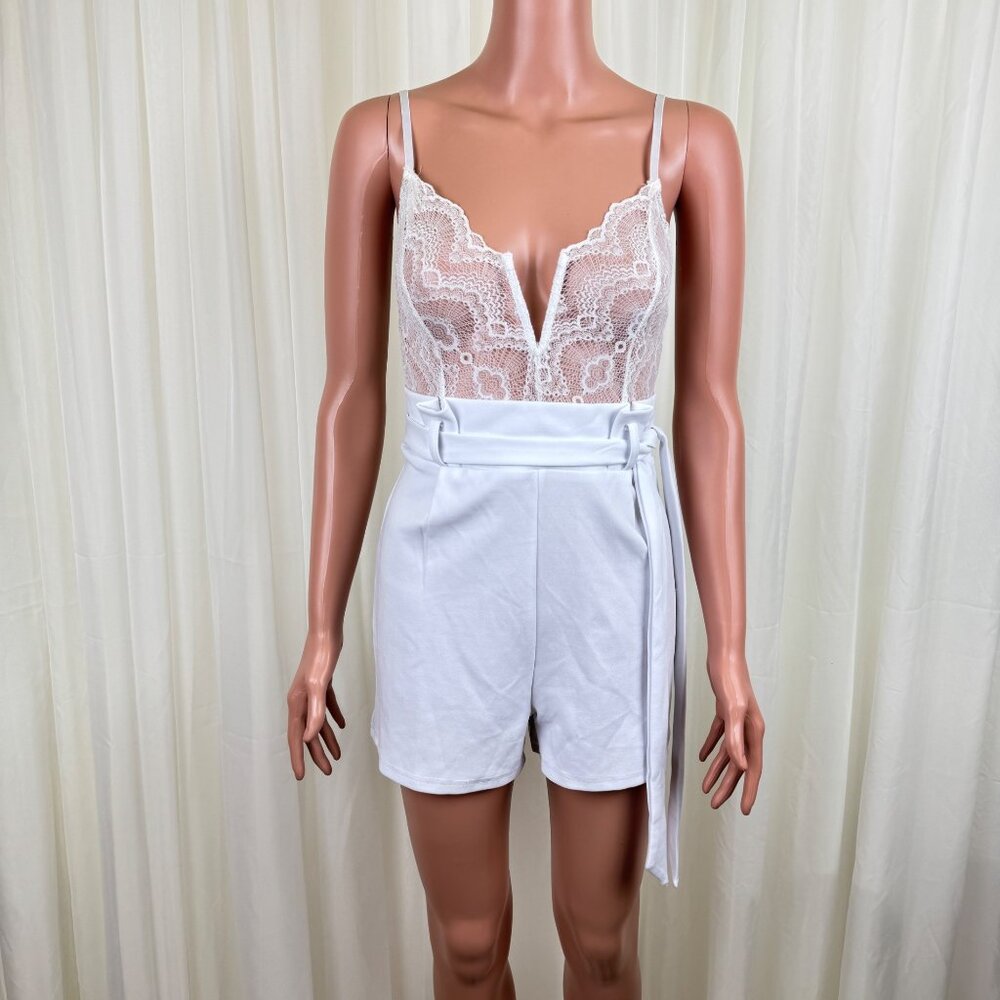 Women's Shop17 Lace Accent Romper Size Medium White